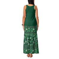 Hawaiian Tribal Elements Hibiscus Family Matching Tank Maxi Dress and Hawaiian Shirt Green Pattern LT9 - Polynesian Pride