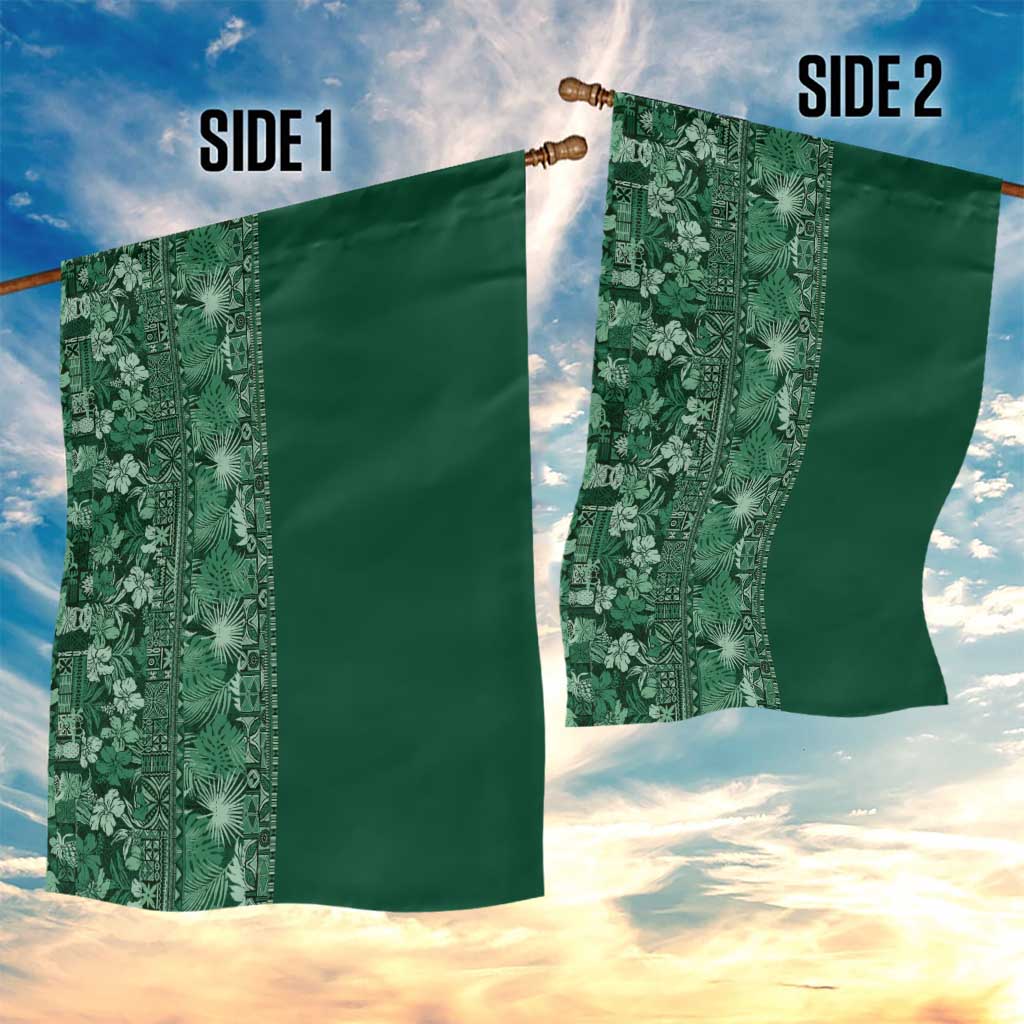 Hawaiian Tribal Elements Hibiscus Garden Flag Green Pattern - Polynesian Pride