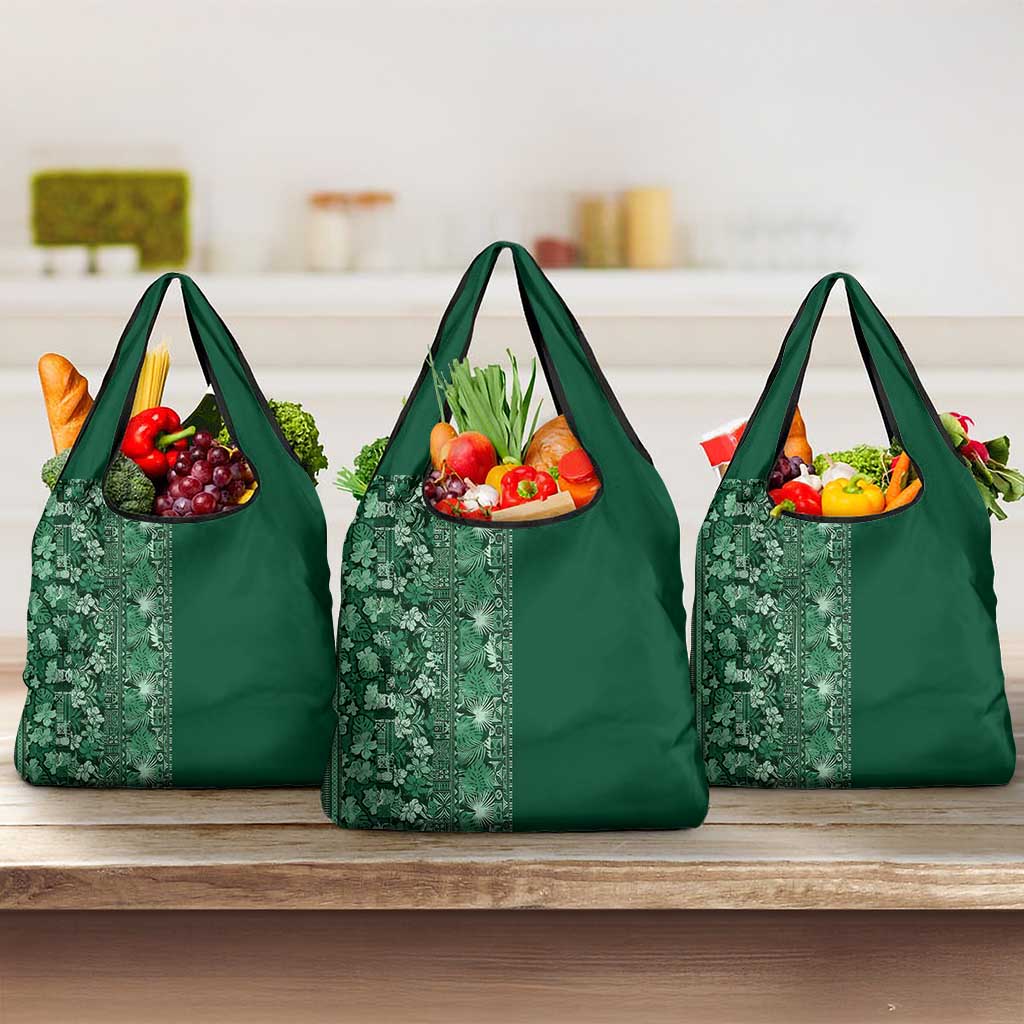 Hawaiian Tribal Elements Hibiscus Grocery Bag Green Pattern - Polynesian Pride