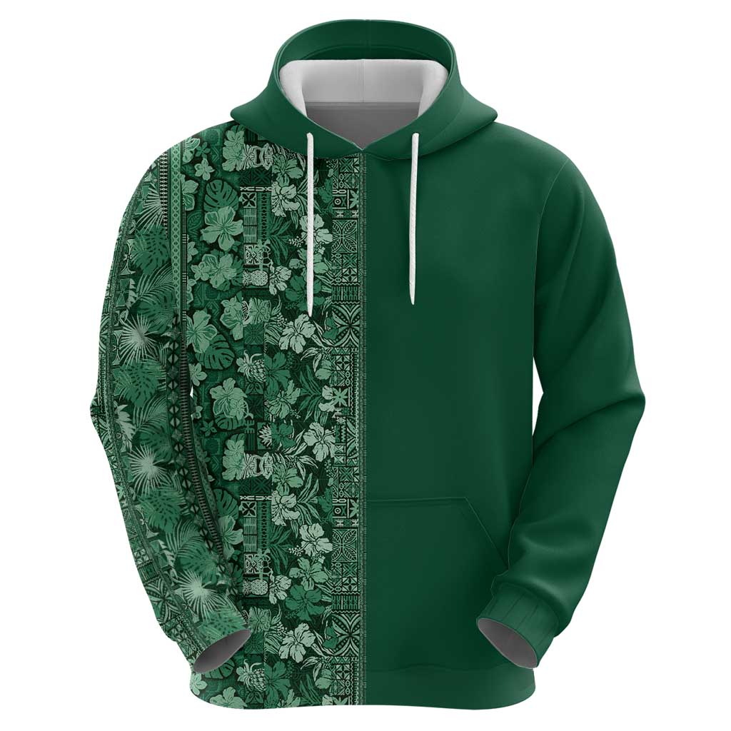 Hawaiian Tribal Elements Hibiscus Hoodie Green Pattern - Polynesian Pride