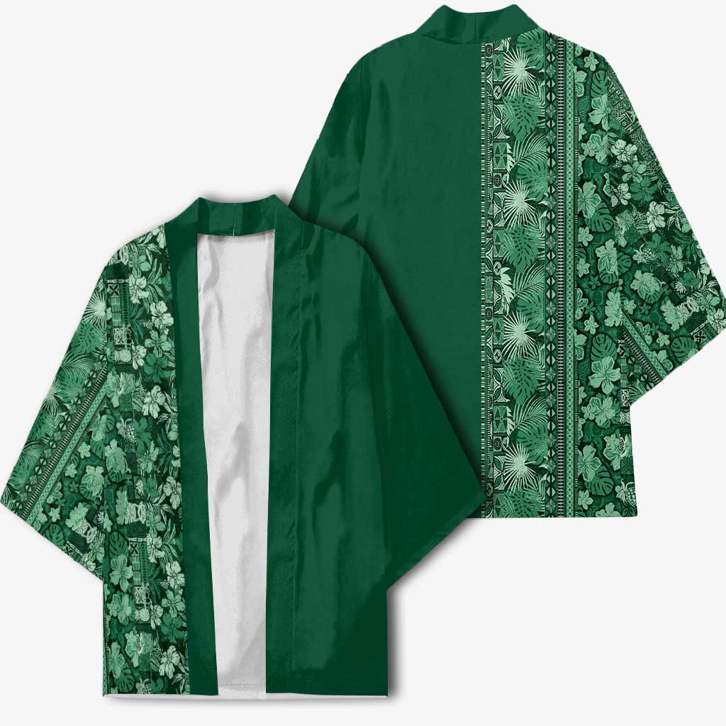 Hawaiian Tribal Elements Hibiscus Kimono Green Pattern - Polynesian Pride
