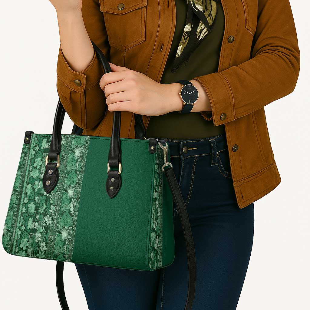 Hawaiian Tribal Elements Hibiscus Leather Bag Green Pattern - Polynesian Pride
