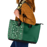 Hawaiian Tribal Elements Hibiscus Leather Tote Bag Green Pattern - Polynesian Pride