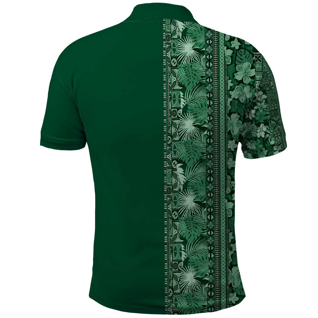 Hawaiian Tribal Elements Hibiscus Polo Shirt Green Pattern - Polynesian Pride