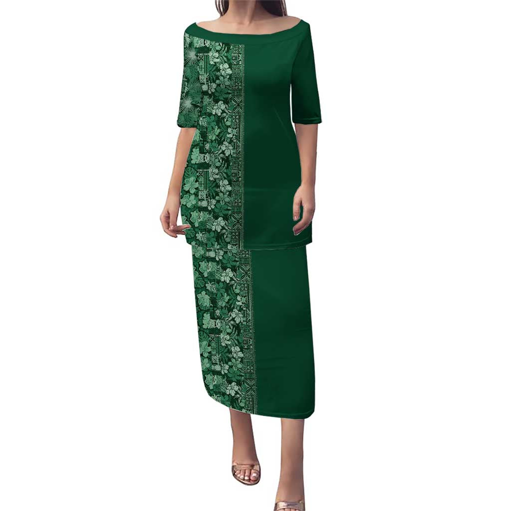 Hawaiian Tribal Elements Hibiscus Puletasi Green Pattern - Polynesian Pride