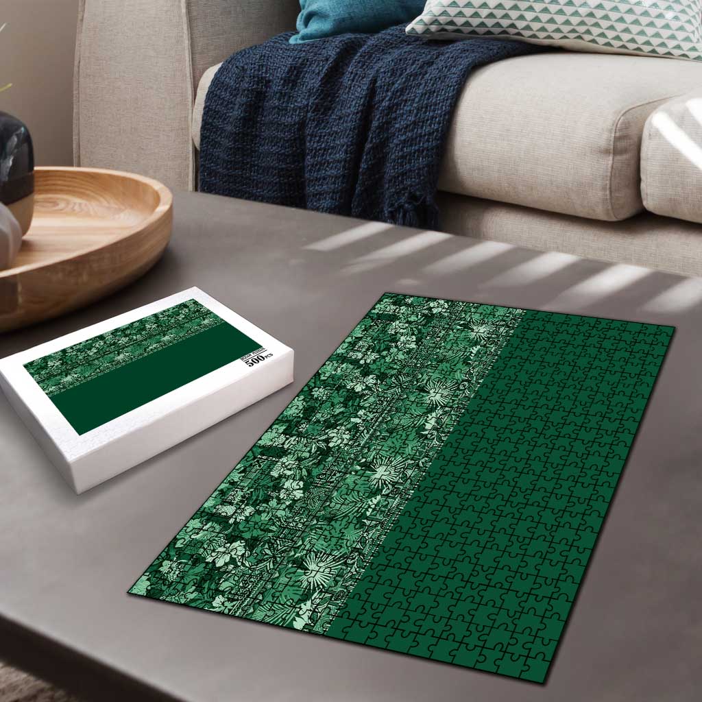 Hawaiian Tribal Elements Hibiscus Puzzle Green Pattern - Polynesian Pride