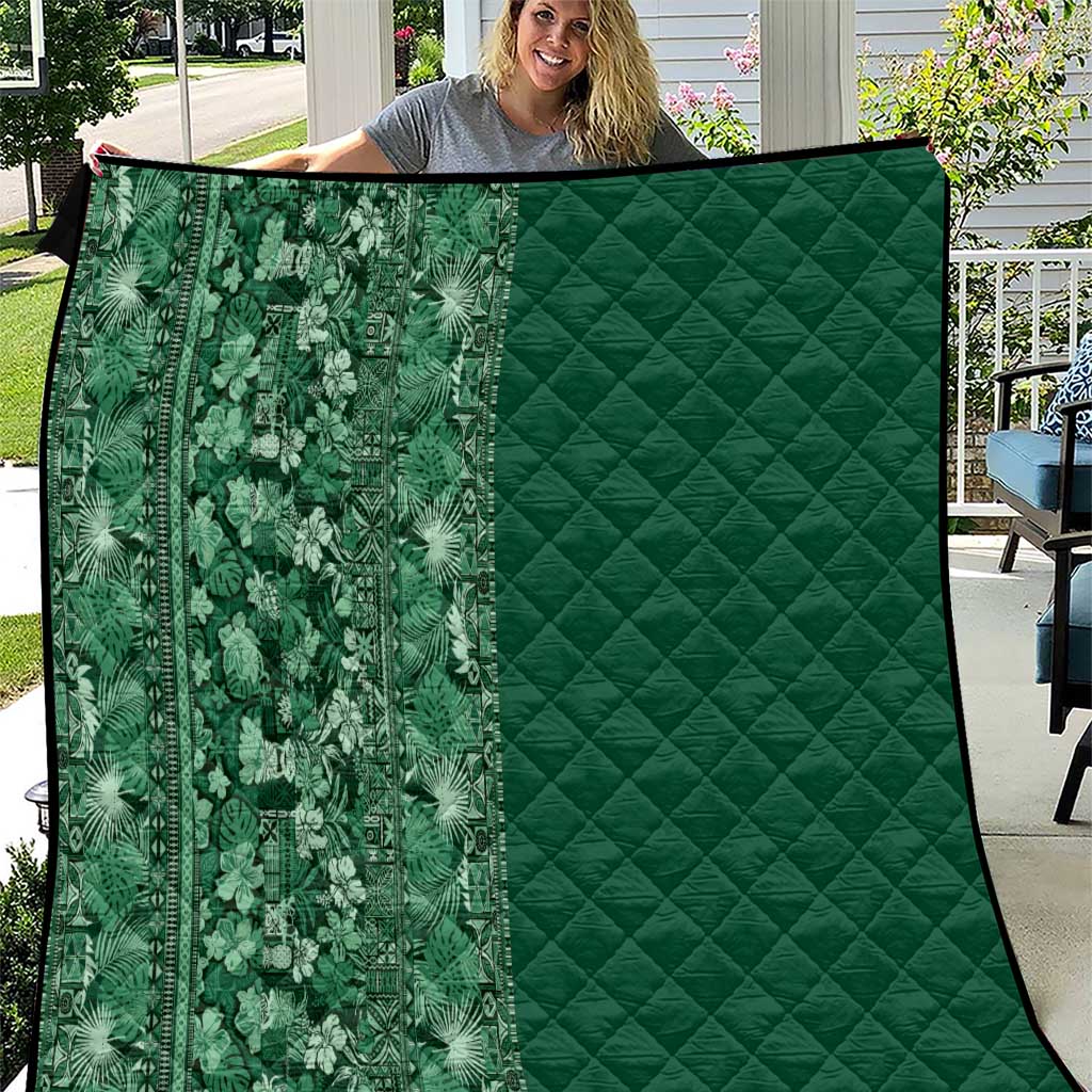 Hawaiian Tribal Elements Hibiscus Quilt Green Pattern - Polynesian Pride