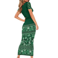 Hawaiian Tribal Elements Hibiscus Short Sleeve Bodycon Dress Green Pattern LT9 - Polynesian Pride