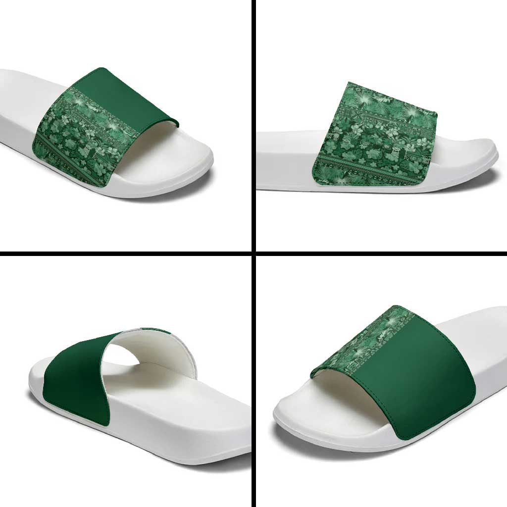 Hawaiian Tribal Elements Hibiscus Slide Sandals Green Pattern - Polynesian Pride