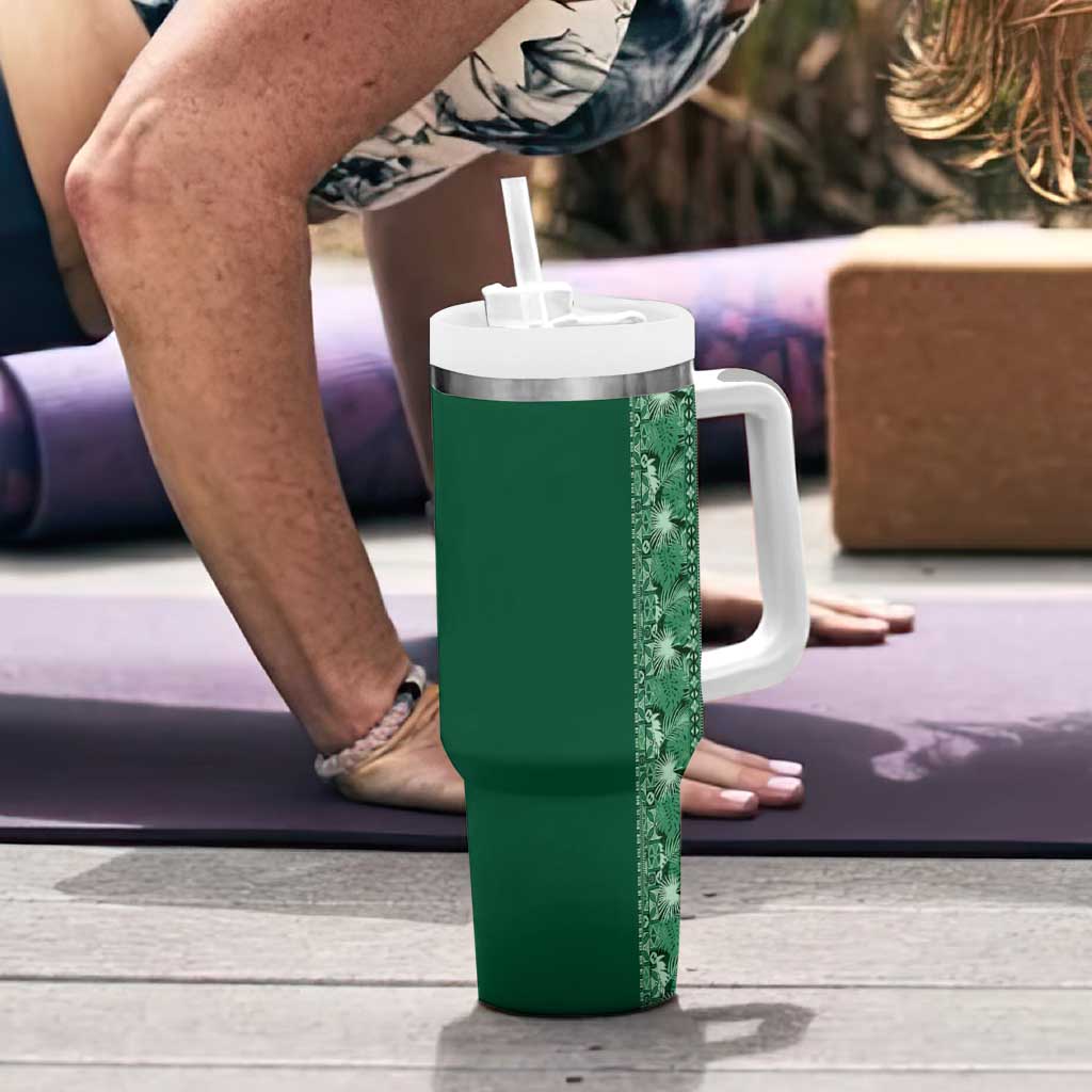 Hawaiian Tribal Elements Hibiscus Tumbler With Handle Green Pattern - Polynesian Pride
