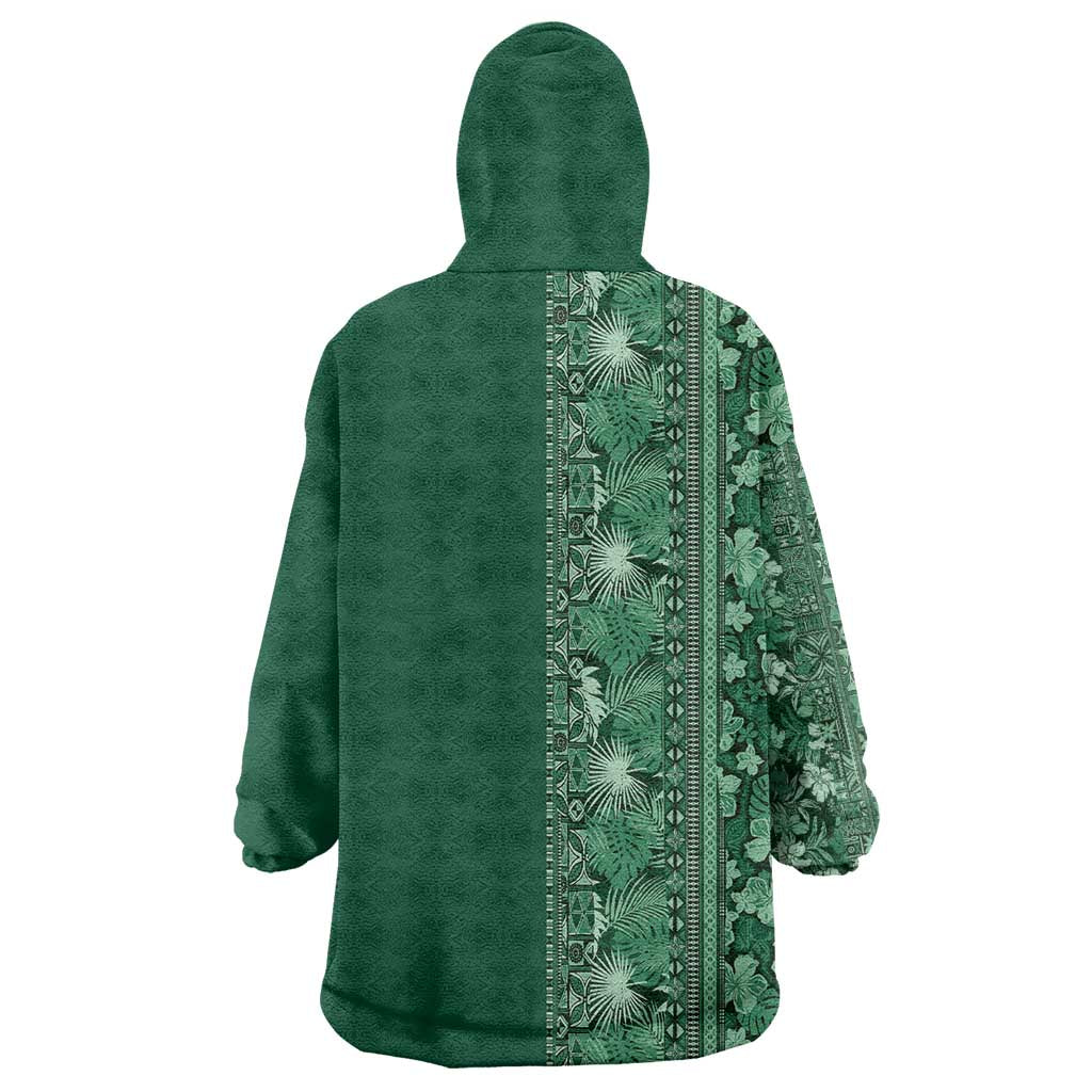 Hawaiian Tribal Elements Hibiscus Wearable Blanket Hoodie Green Pattern - Polynesian Pride