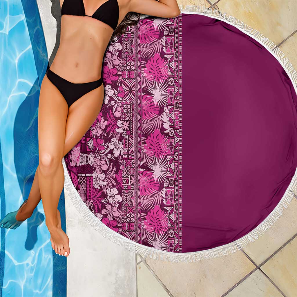 Hawaiian Tribal Elements Hibiscus Beach Blanket Pink Pattern - Polynesian Pride