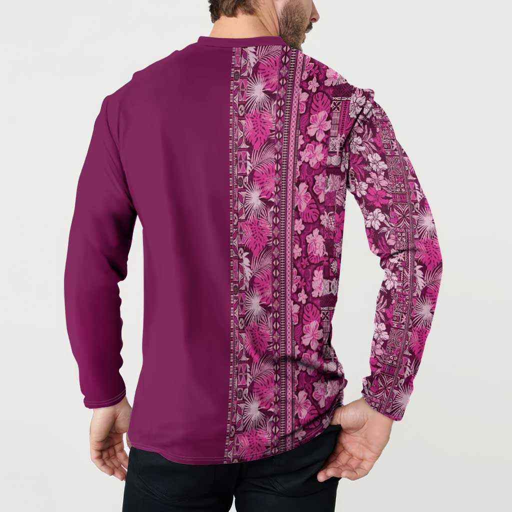 Hawaiian Tribal Elements Hibiscus Button Sweatshirt Pink Pattern - Polynesian Pride