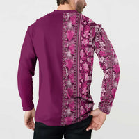 Hawaiian Tribal Elements Hibiscus Button Sweatshirt Pink Pattern - Polynesian Pride