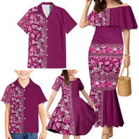 Hawaiian Tribal Elements Hibiscus Family Matching Mermaid Dress and Hawaiian Shirt Pink Pattern LT9 - Polynesian Pride