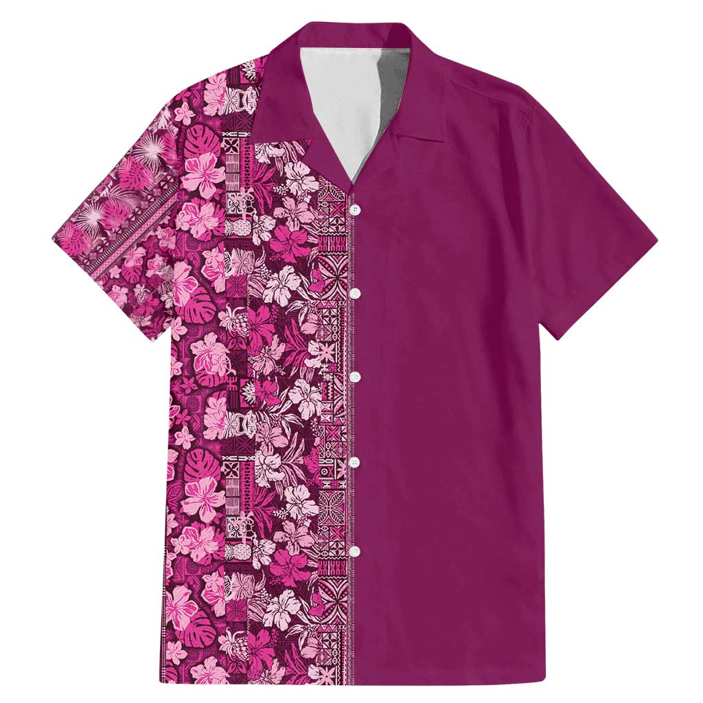 Hawaiian Tribal Elements Hibiscus Family Matching Mermaid Dress and Hawaiian Shirt Pink Pattern LT9 Dad's Shirt - Short Sleeve Pink - Polynesian Pride