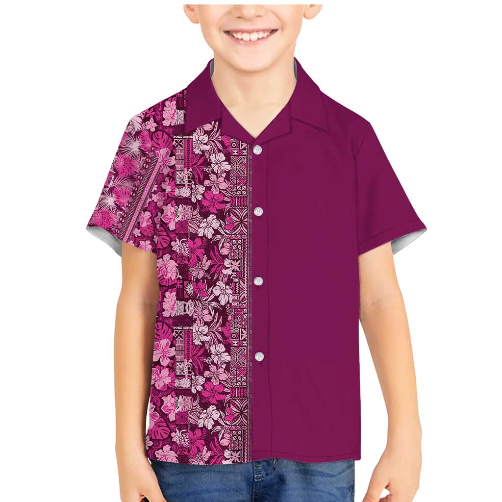 Hawaiian Tribal Elements Hibiscus Family Matching Mermaid Dress and Hawaiian Shirt Pink Pattern LT9 Son's Shirt Pink - Polynesian Pride