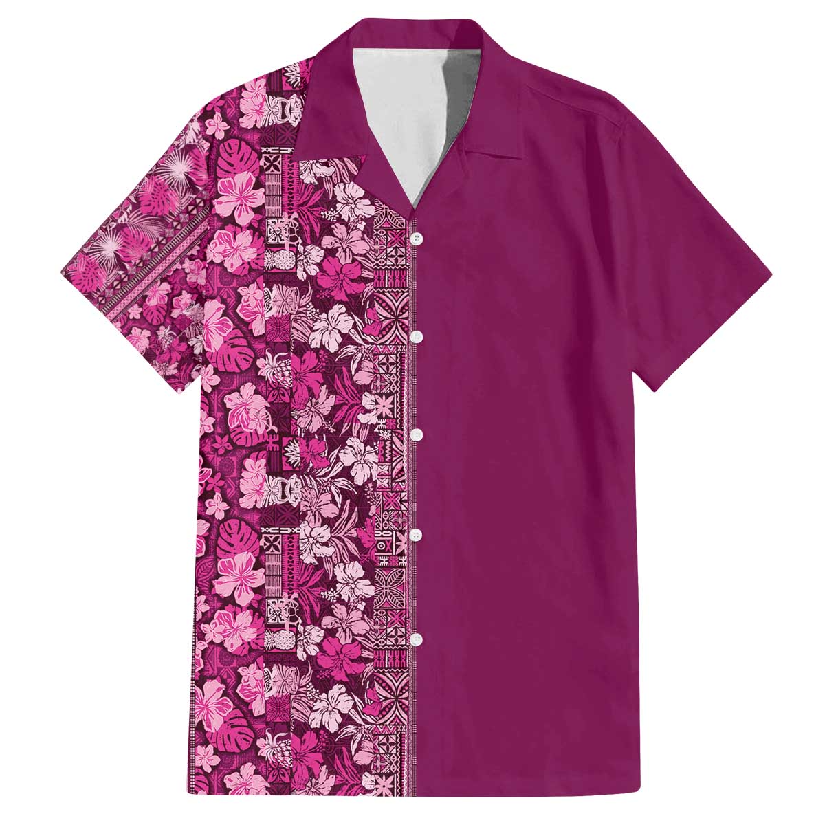 Hawaiian Tribal Elements Hibiscus Family Matching Off The Shoulder Long Sleeve Dress and Hawaiian Shirt Pink Pattern LT9 Dad's Shirt - Short Sleeve Pink - Polynesian Pride
