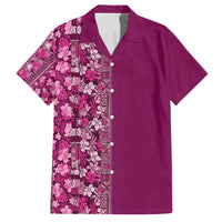 Hawaiian Tribal Elements Hibiscus Family Matching Off The Shoulder Long Sleeve Dress and Hawaiian Shirt Pink Pattern LT9 Dad's Shirt - Short Sleeve Pink - Polynesian Pride