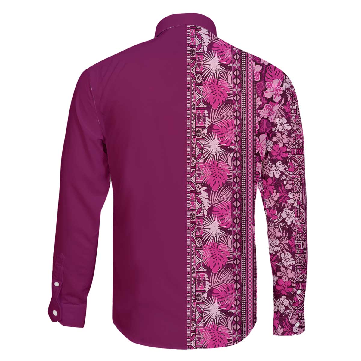Hawaiian Tribal Elements Hibiscus Family Matching Off The Shoulder Long Sleeve Dress and Hawaiian Shirt Pink Pattern LT9 - Polynesian Pride