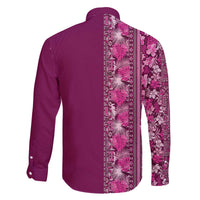 Hawaiian Tribal Elements Hibiscus Family Matching Off The Shoulder Long Sleeve Dress and Hawaiian Shirt Pink Pattern LT9 - Polynesian Pride