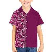 Hawaiian Tribal Elements Hibiscus Family Matching Off The Shoulder Long Sleeve Dress and Hawaiian Shirt Pink Pattern LT9 Son's Shirt Pink - Polynesian Pride
