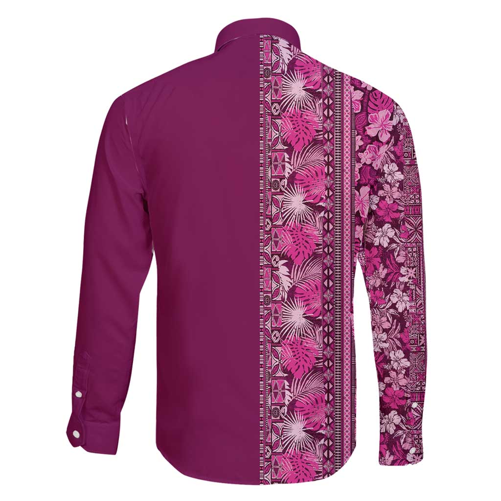 Hawaiian Tribal Elements Hibiscus Family Matching Off Shoulder Short Dress and Hawaiian Shirt Pink Pattern LT9 - Polynesian Pride
