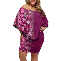 Hawaiian Tribal Elements Hibiscus Family Matching Off Shoulder Short Dress and Hawaiian Shirt Pink Pattern LT9 Mom's Dress Pink - Polynesian Pride