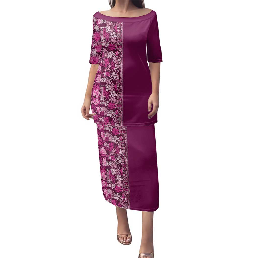 Hawaiian Tribal Elements Hibiscus Family Matching Puletasi and Hawaiian Shirt Pink Pattern - Polynesian Pride