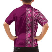 Hawaiian Tribal Elements Hibiscus Family Matching Short Sleeve Bodycon Dress and Hawaiian Shirt Pink Pattern LT9 - Polynesian Pride