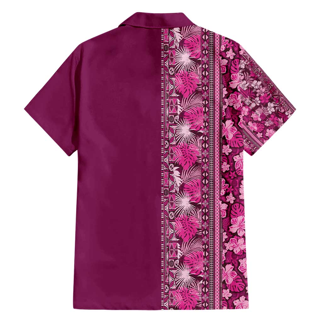 Hawaiian Tribal Elements Hibiscus Family Matching Short Sleeve Bodycon Dress and Hawaiian Shirt Pink Pattern LT9 - Polynesian Pride