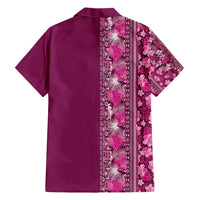 Hawaiian Tribal Elements Hibiscus Family Matching Short Sleeve Bodycon Dress and Hawaiian Shirt Pink Pattern LT9 - Polynesian Pride