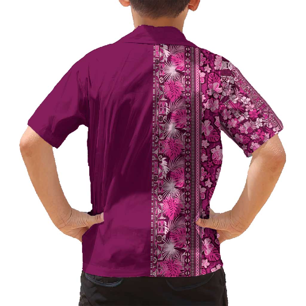 Hawaiian Tribal Elements Hibiscus Family Matching Tank Maxi Dress and Hawaiian Shirt Pink Pattern LT9 - Polynesian Pride