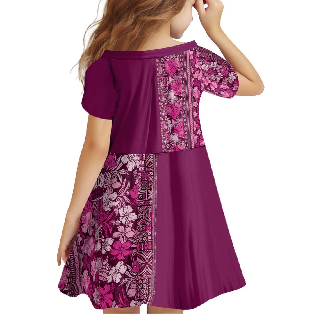 Hawaiian Tribal Elements Hibiscus Family Matching Tank Maxi Dress and Hawaiian Shirt Pink Pattern LT9 - Polynesian Pride