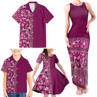 Hawaiian Tribal Elements Hibiscus Family Matching Tank Maxi Dress and Hawaiian Shirt Pink Pattern LT9 - Polynesian Pride