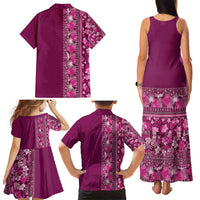 Hawaiian Tribal Elements Hibiscus Family Matching Tank Maxi Dress and Hawaiian Shirt Pink Pattern LT9 - Polynesian Pride