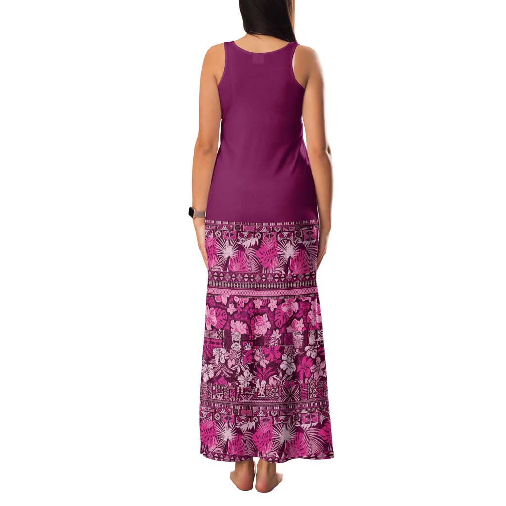 Hawaiian Tribal Elements Hibiscus Family Matching Tank Maxi Dress and Hawaiian Shirt Pink Pattern LT9 - Polynesian Pride