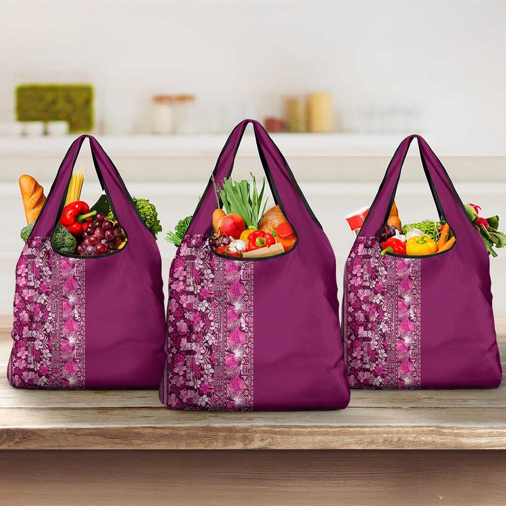 Hawaiian Tribal Elements Hibiscus Grocery Bag Pink Pattern - Polynesian Pride