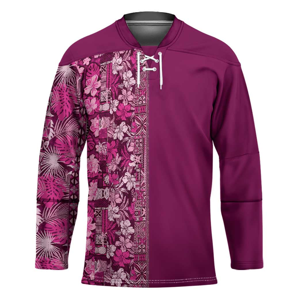 Hawaiian Tribal Elements Hibiscus Hockey Jersey Pink Pattern - Polynesian Pride