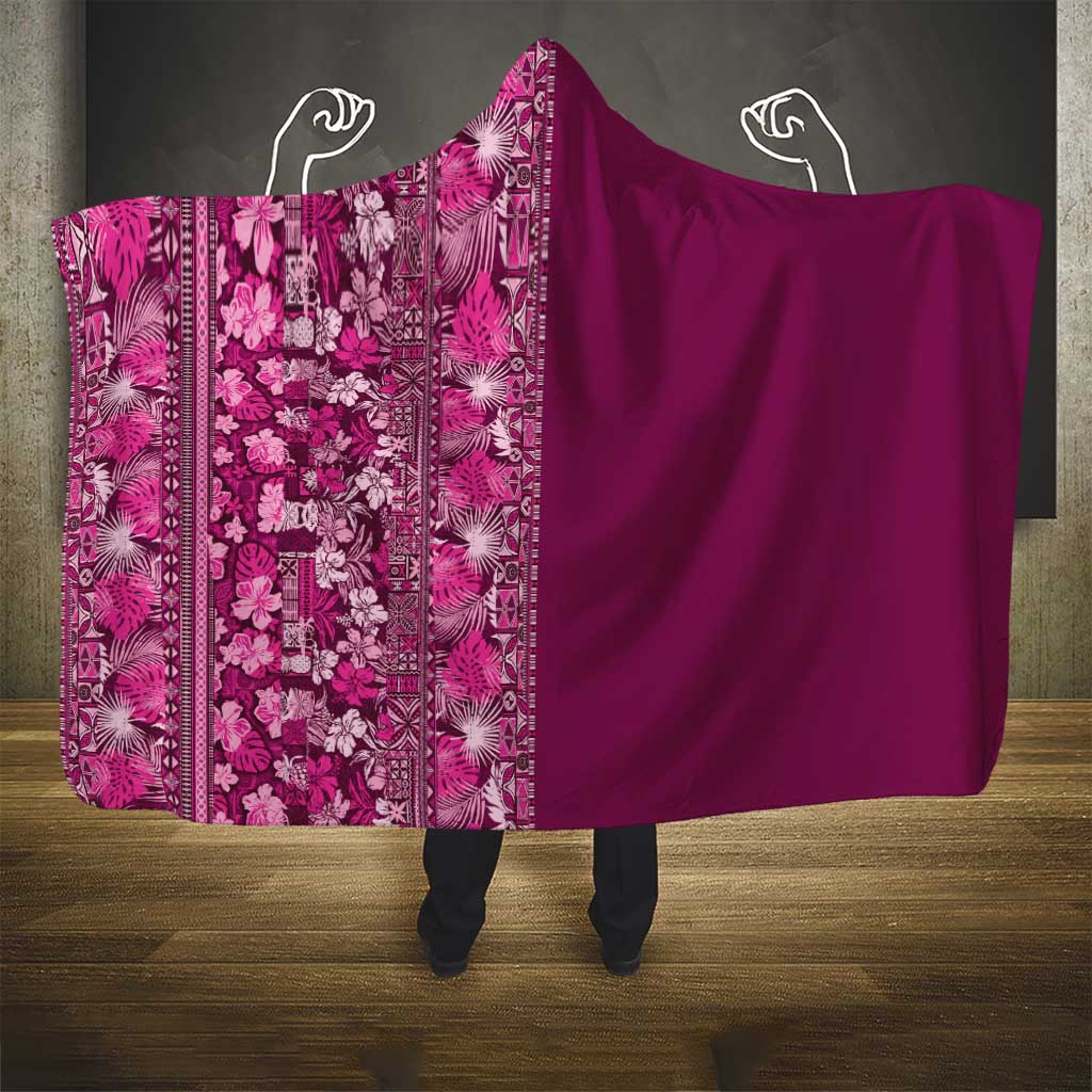 Hawaiian Tribal Elements Hibiscus Hooded Blanket Pink Pattern - Polynesian Pride