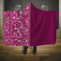 Hawaiian Tribal Elements Hibiscus Hooded Blanket Pink Pattern - Polynesian Pride