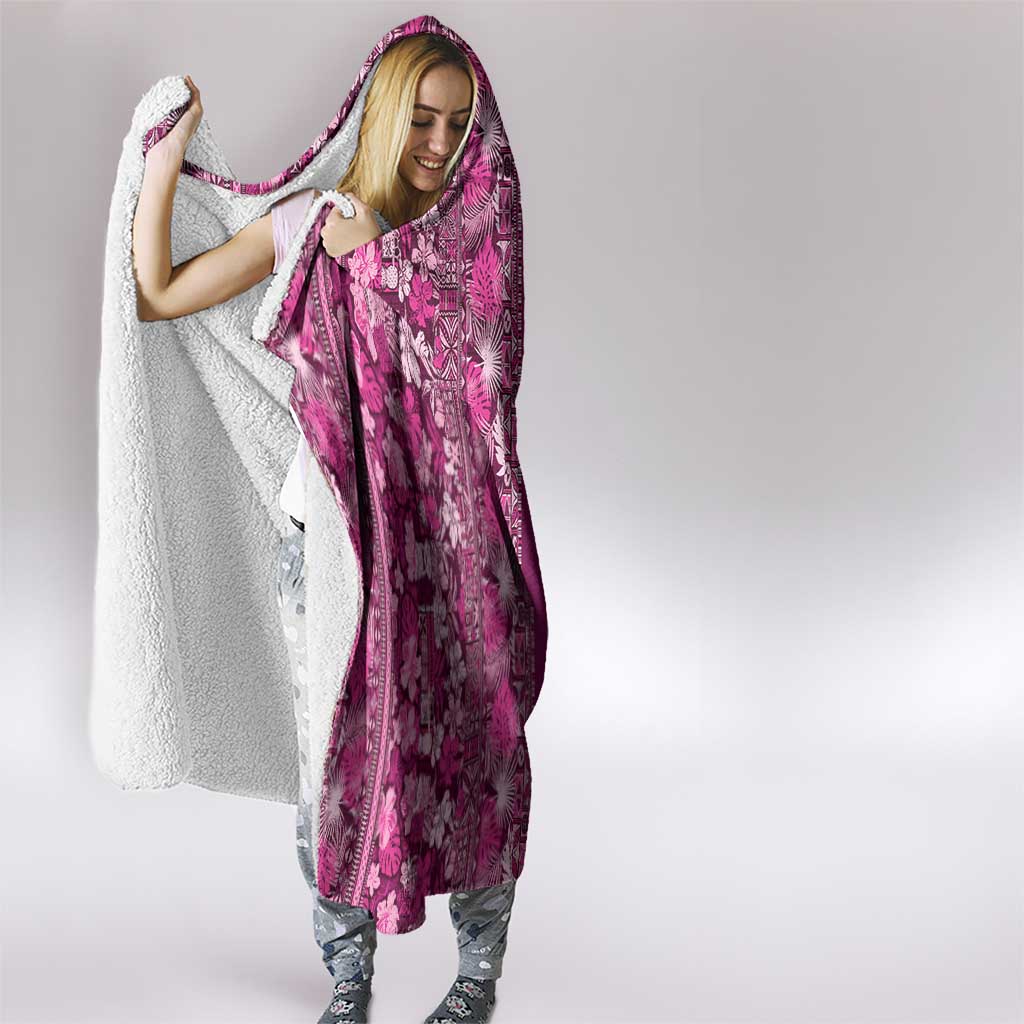 Hawaiian Tribal Elements Hibiscus Hooded Blanket Pink Pattern - Polynesian Pride
