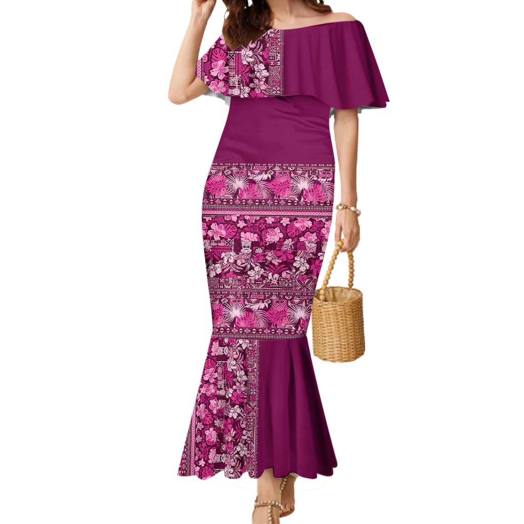Hawaiian Tribal Elements Hibiscus Mermaid Dress Pink Pattern - Polynesian Pride