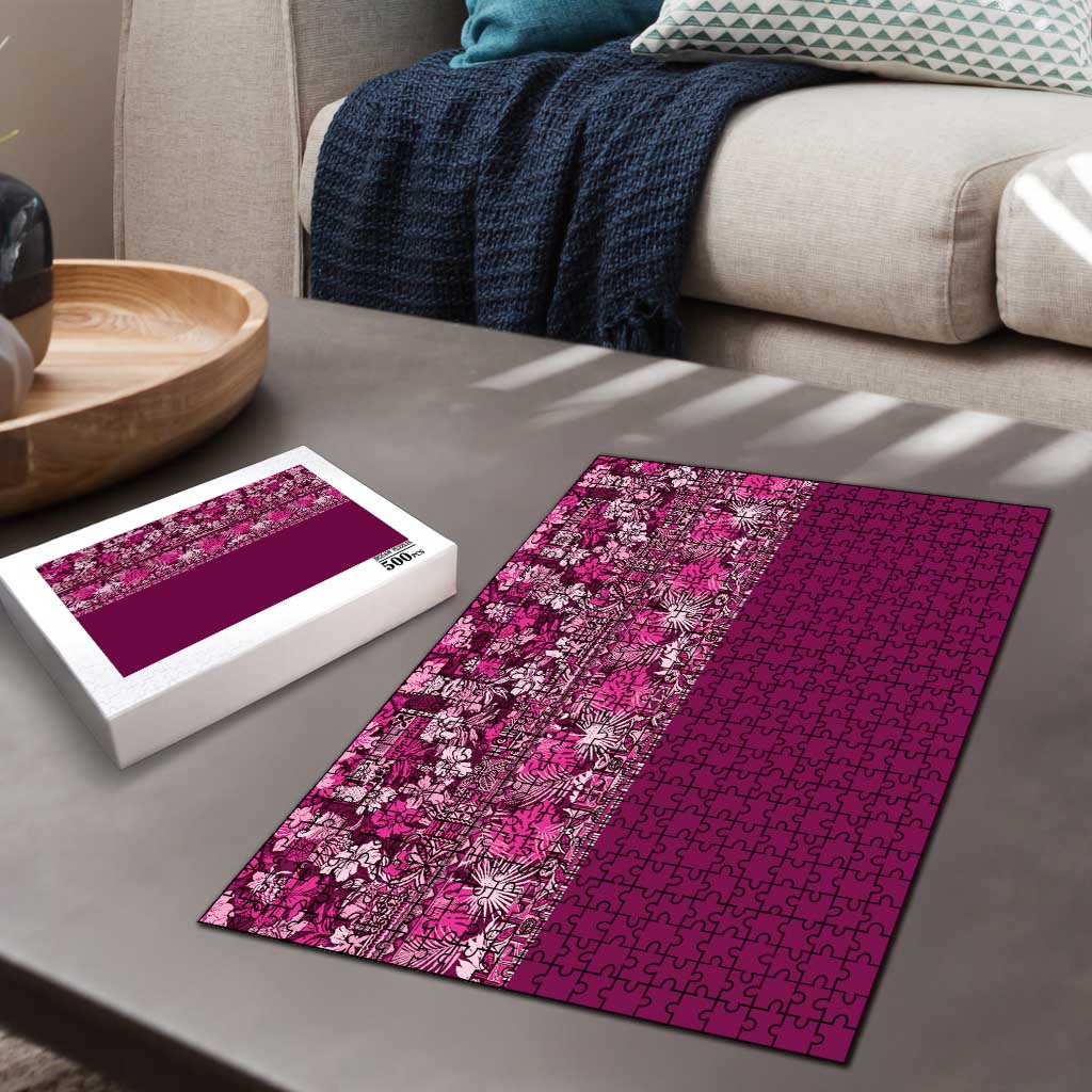 Hawaiian Tribal Elements Hibiscus Puzzle Pink Pattern - Polynesian Pride