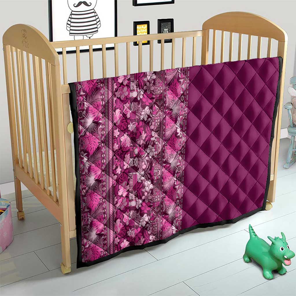 Hawaiian Tribal Elements Hibiscus Quilt Pink Pattern - Polynesian Pride