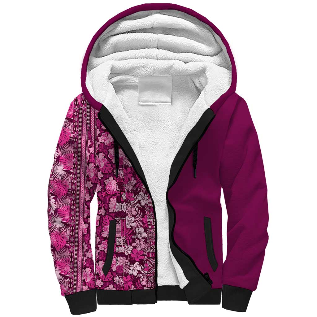 Hawaiian Tribal Elements Hibiscus Sherpa Hoodie Pink Pattern LT9 Unisex Pink - Polynesian Pride