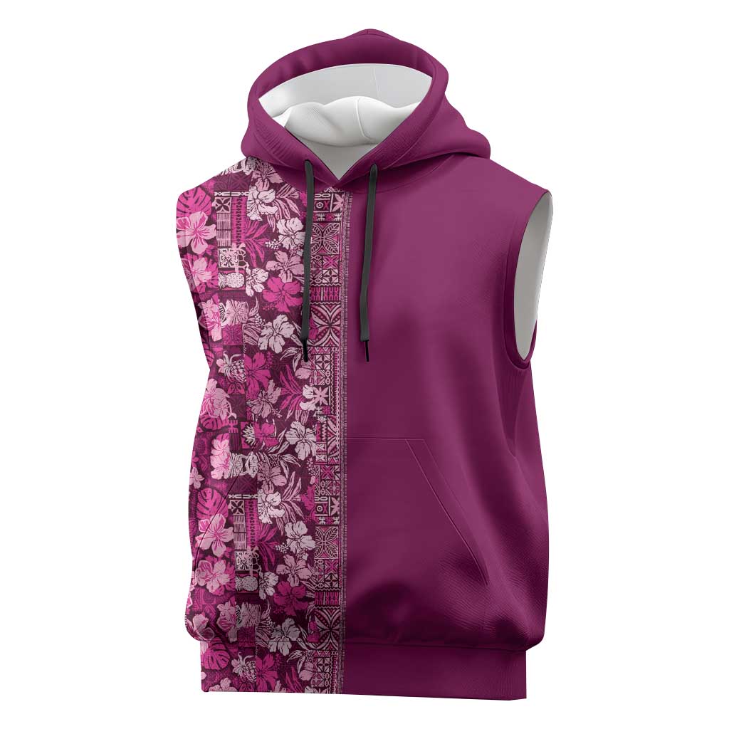 Hawaiian Tribal Elements Hibiscus Sleeveless Hoodie Pink Pattern LT9 Pink - Polynesian Pride