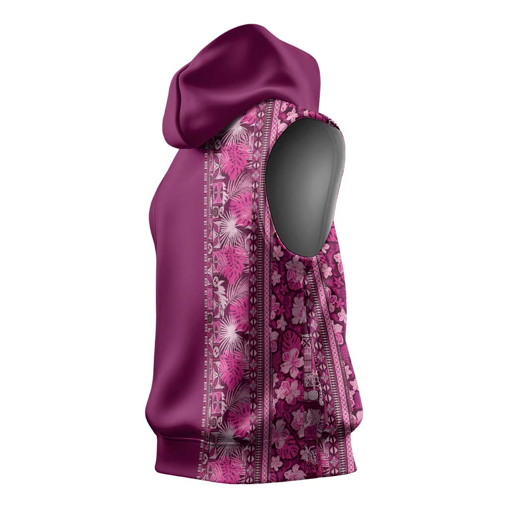 Hawaiian Tribal Elements Hibiscus Sleeveless Hoodie Pink Pattern - Polynesian Pride