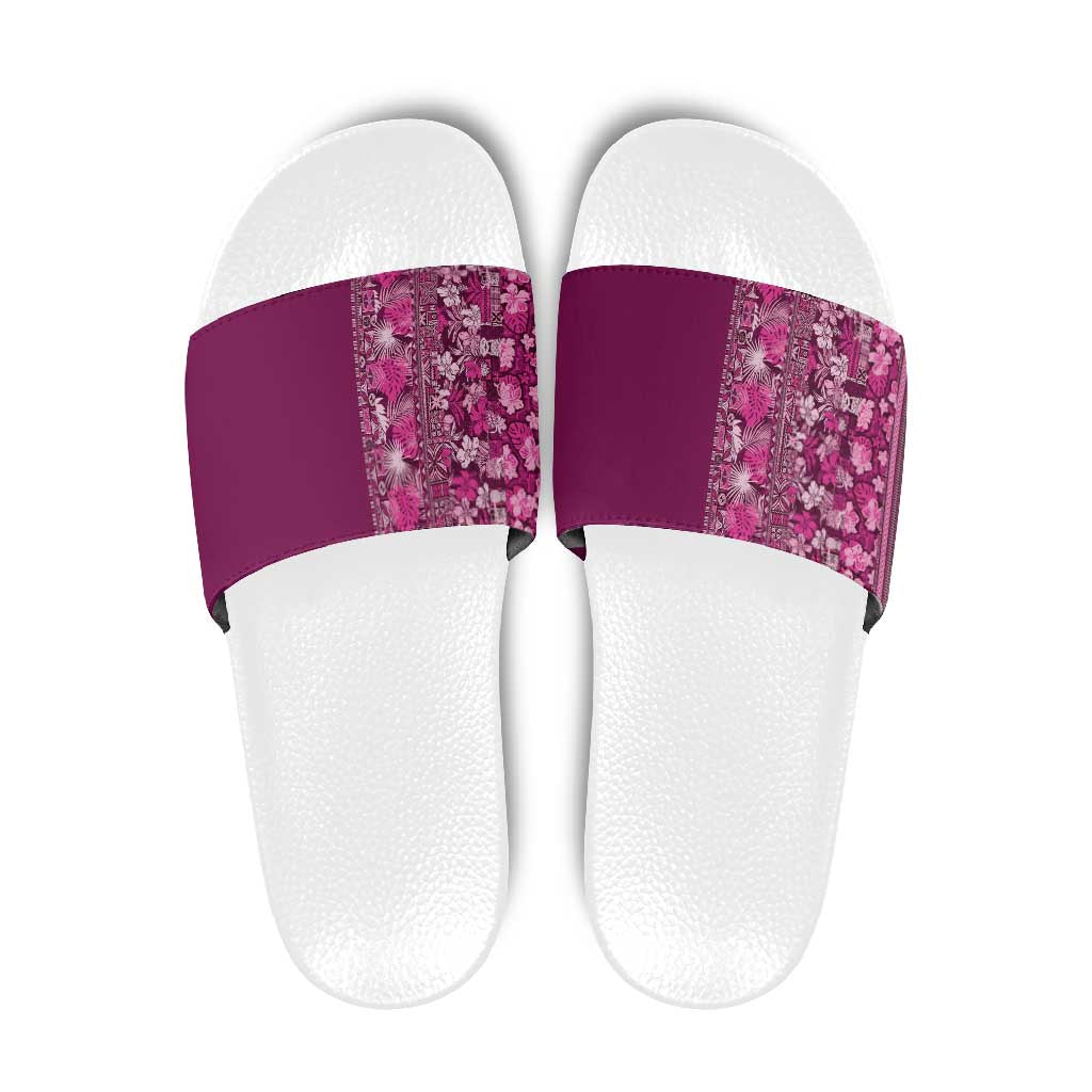 Hawaiian Tribal Elements Hibiscus Slide Sandals Pink Pattern - Polynesian Pride