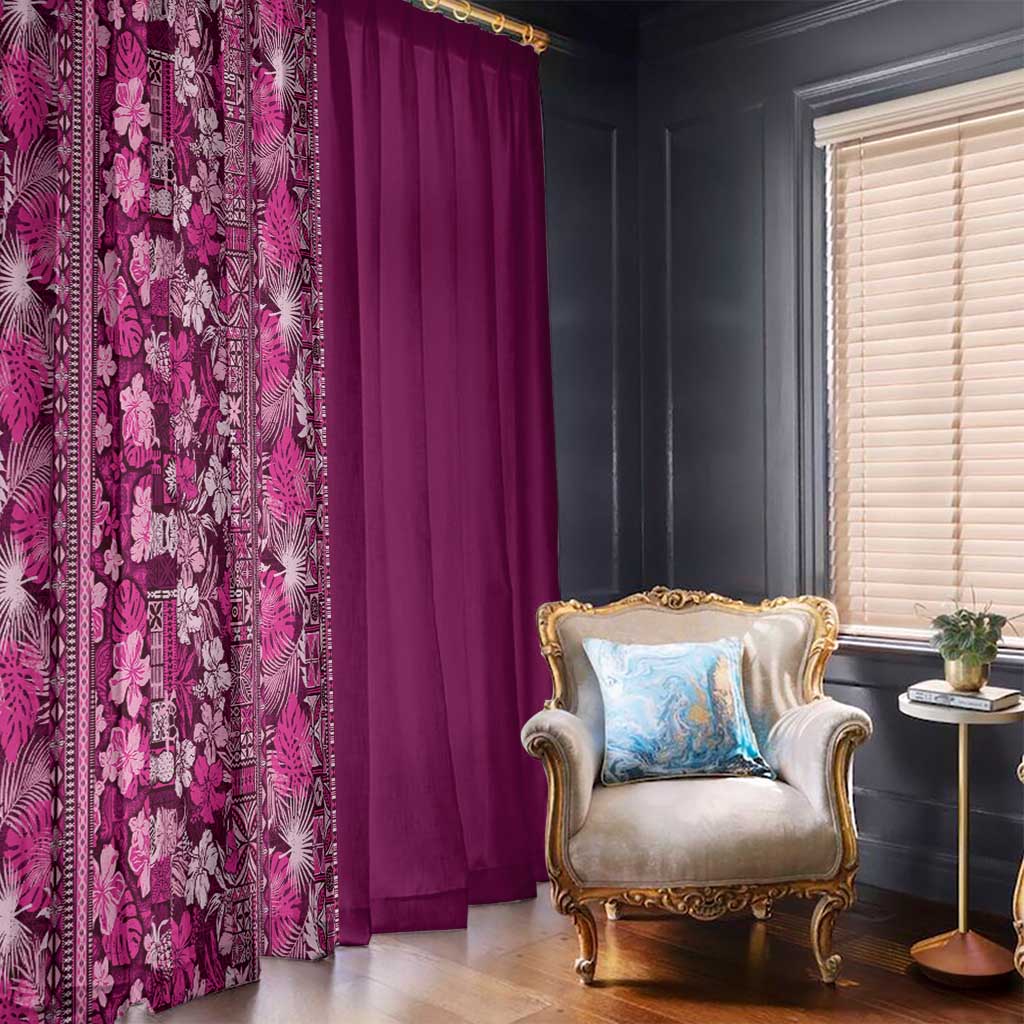 Hawaiian Tribal Elements Hibiscus Window Curtain Pink Pattern - Polynesian Pride